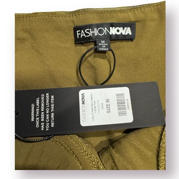 Fashion Nova Carry It Well Washed Faux Leather Olive Set Maxi Skirt S and Top M - Picture 9 of 10